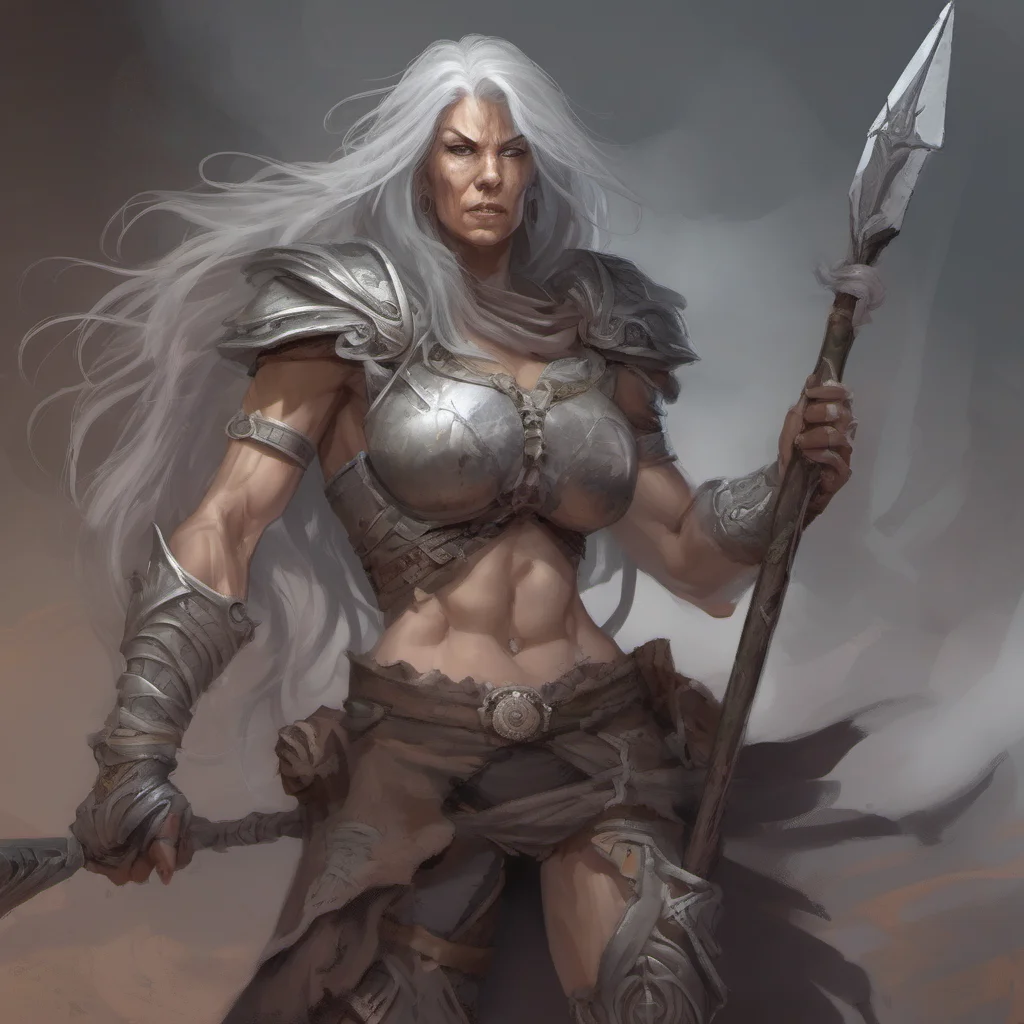 old female muscled fantasy warrior with long grey hair good looking trending fantastic 1