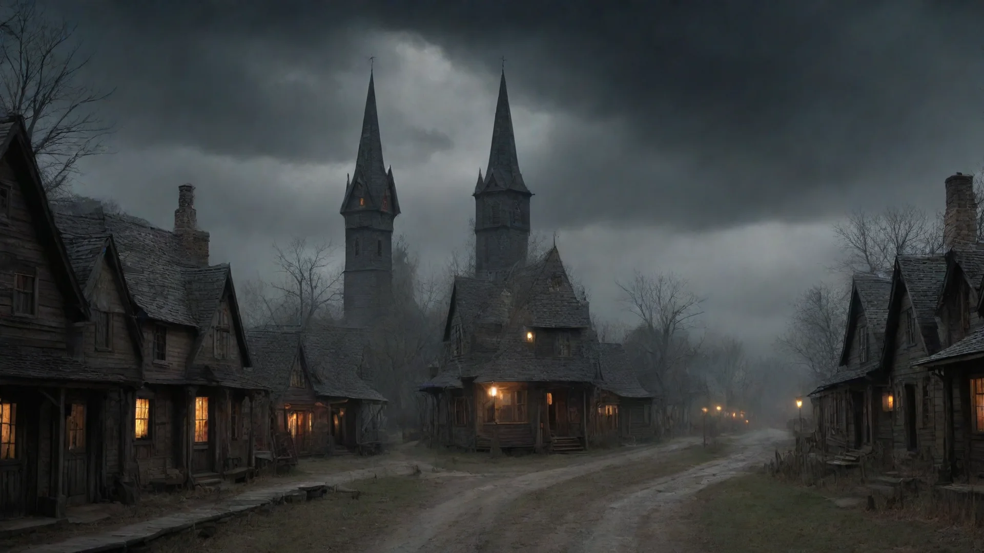 old spooky town 1800s vampire town steeple olden days windswept hd epic wide