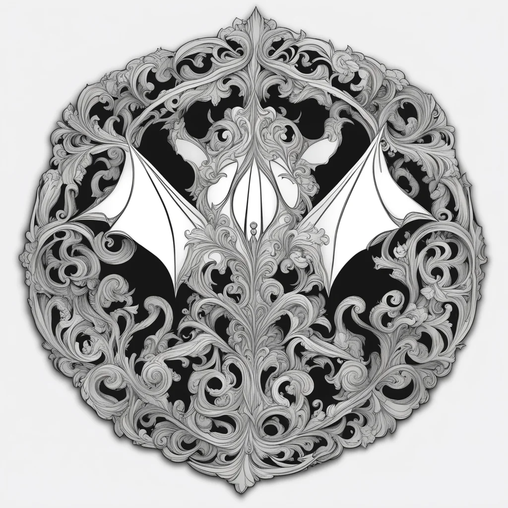 aiornament%2C 2d%2C bat%2C line art%2C black white%2C simple%2C amazing awesome portrait 2