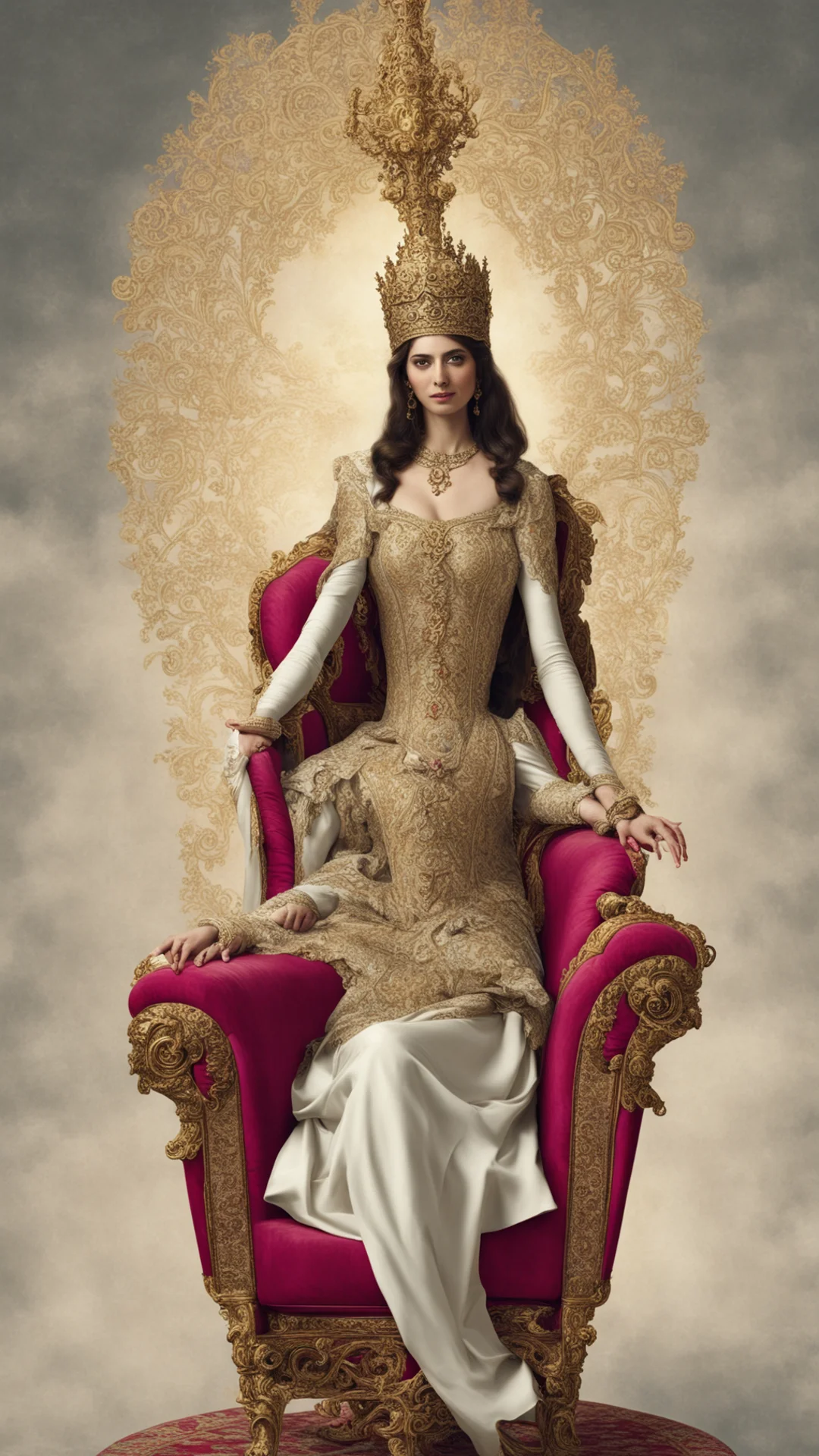 aiottoman princess sitting on a flying throne  good looking trending fantastic 1 tall
