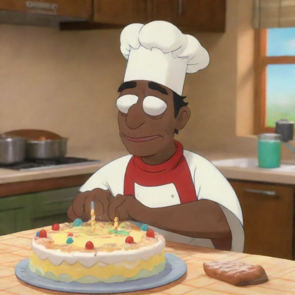 pepe baking a birthday cake for apu