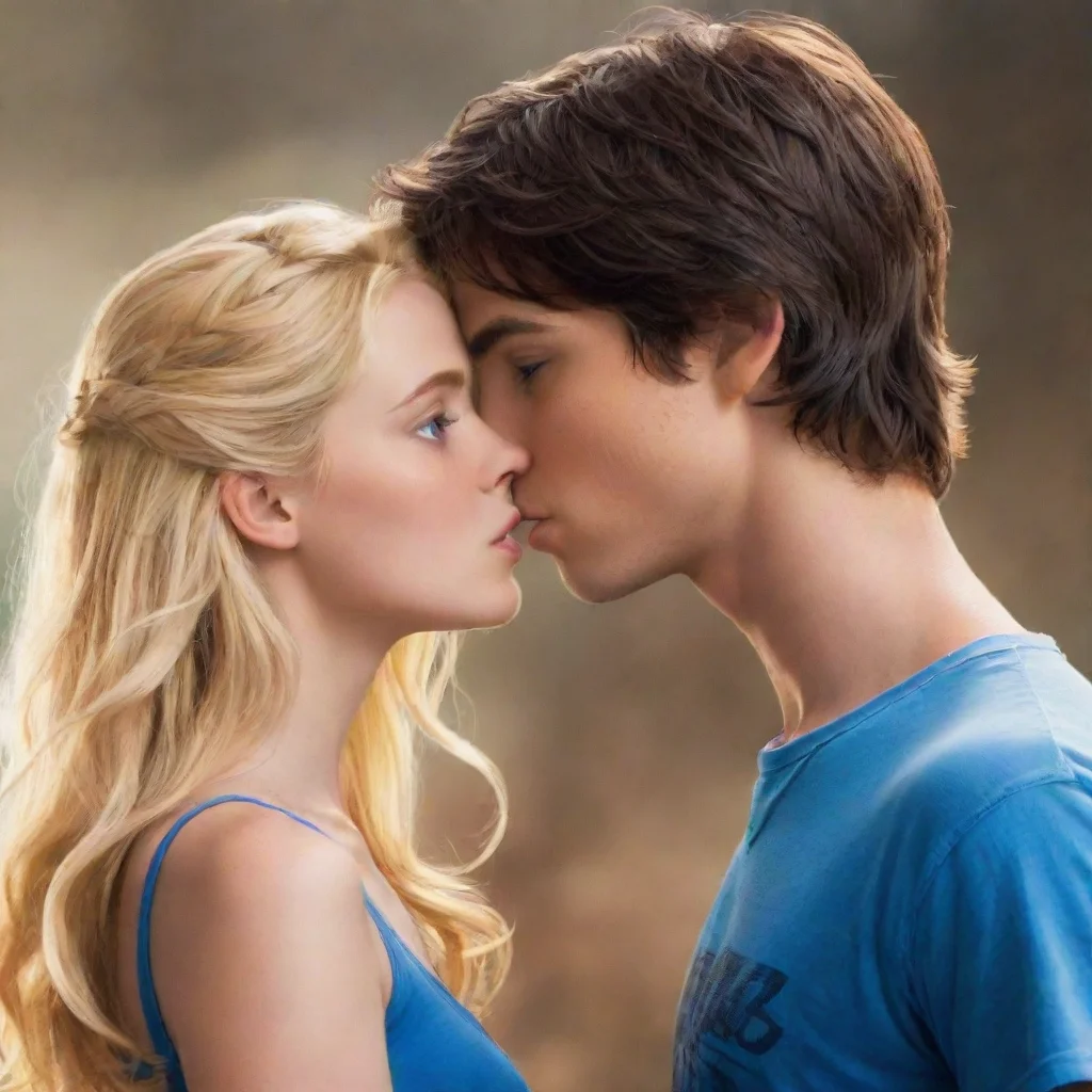 aipercy jackson kissing a blonde white girl with blue eyes 