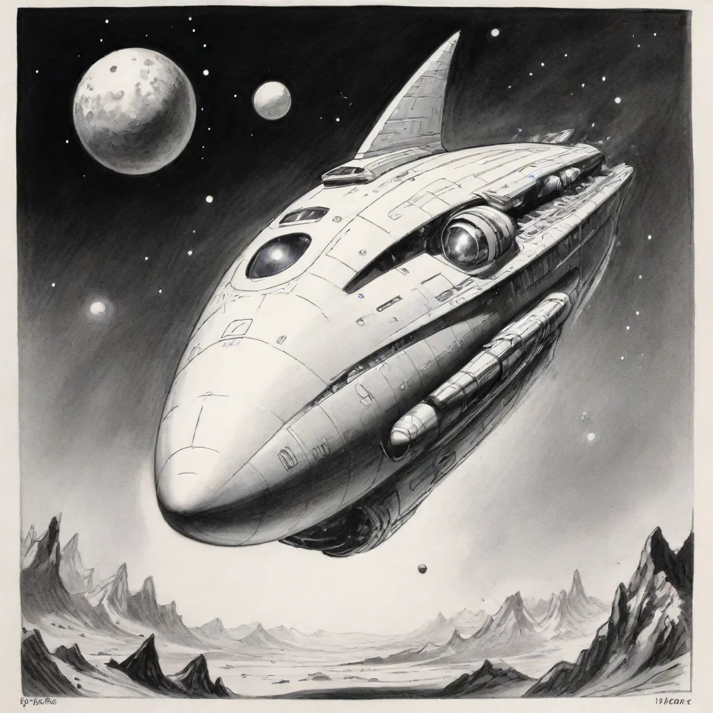 aiperry rhodan spheric small spaceship ink cartoon style art  
