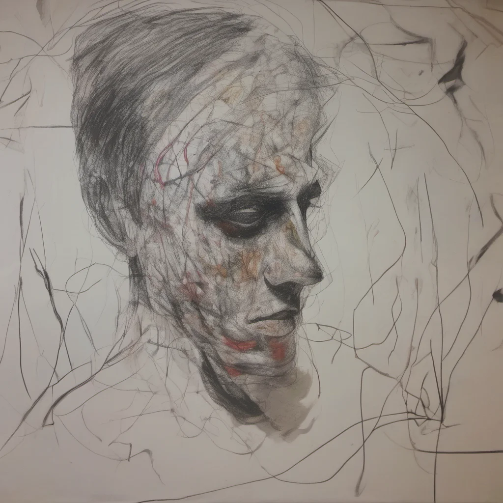 aiperson at final stages of schizophrenia. he is in an asylum. his art is almost abstract  amazing awesome portrait 2