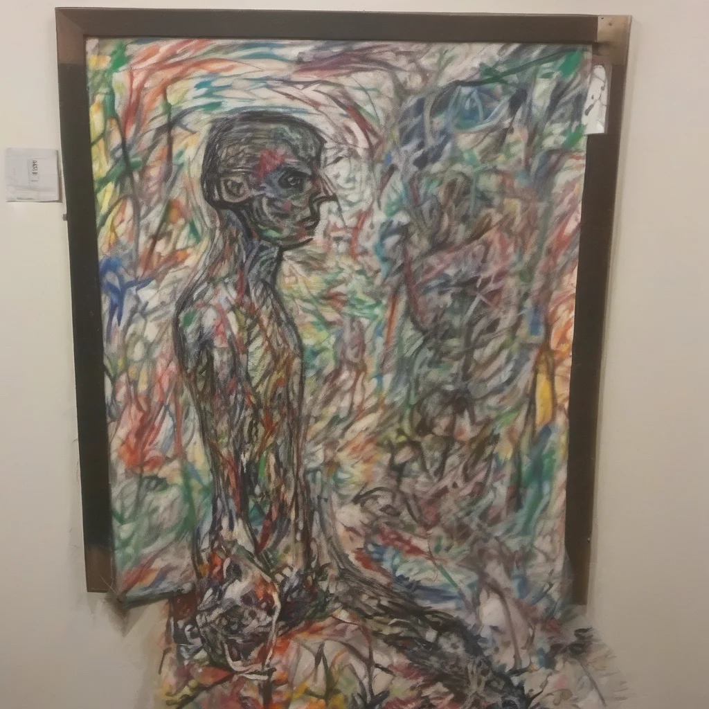 aiperson at final stages of schizophrenia. he is in an asylum. his art is almost abstract  confident engaging wow artstation art 3