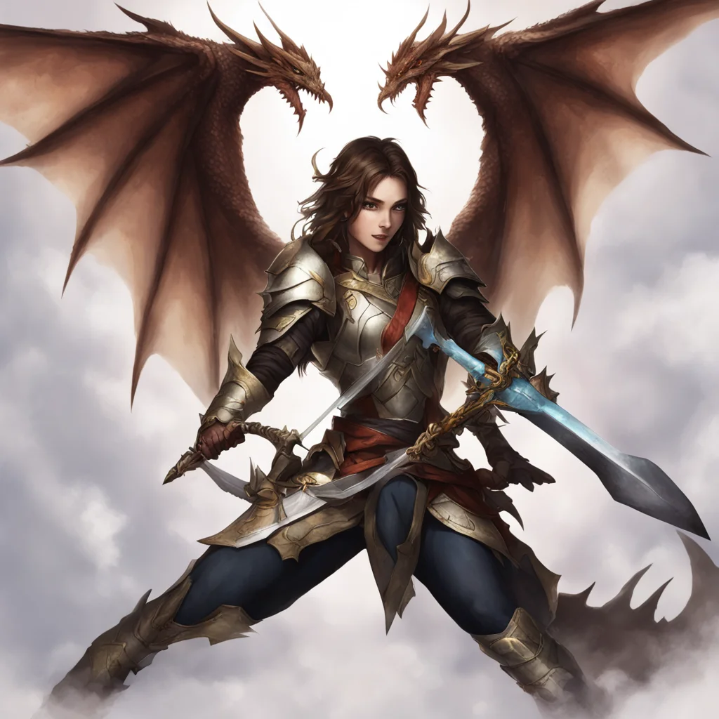 aiphilza protecting a small brown haired dragon hybrid%2C wings spread out%2C sword in hand  amazing awesome portrait 2