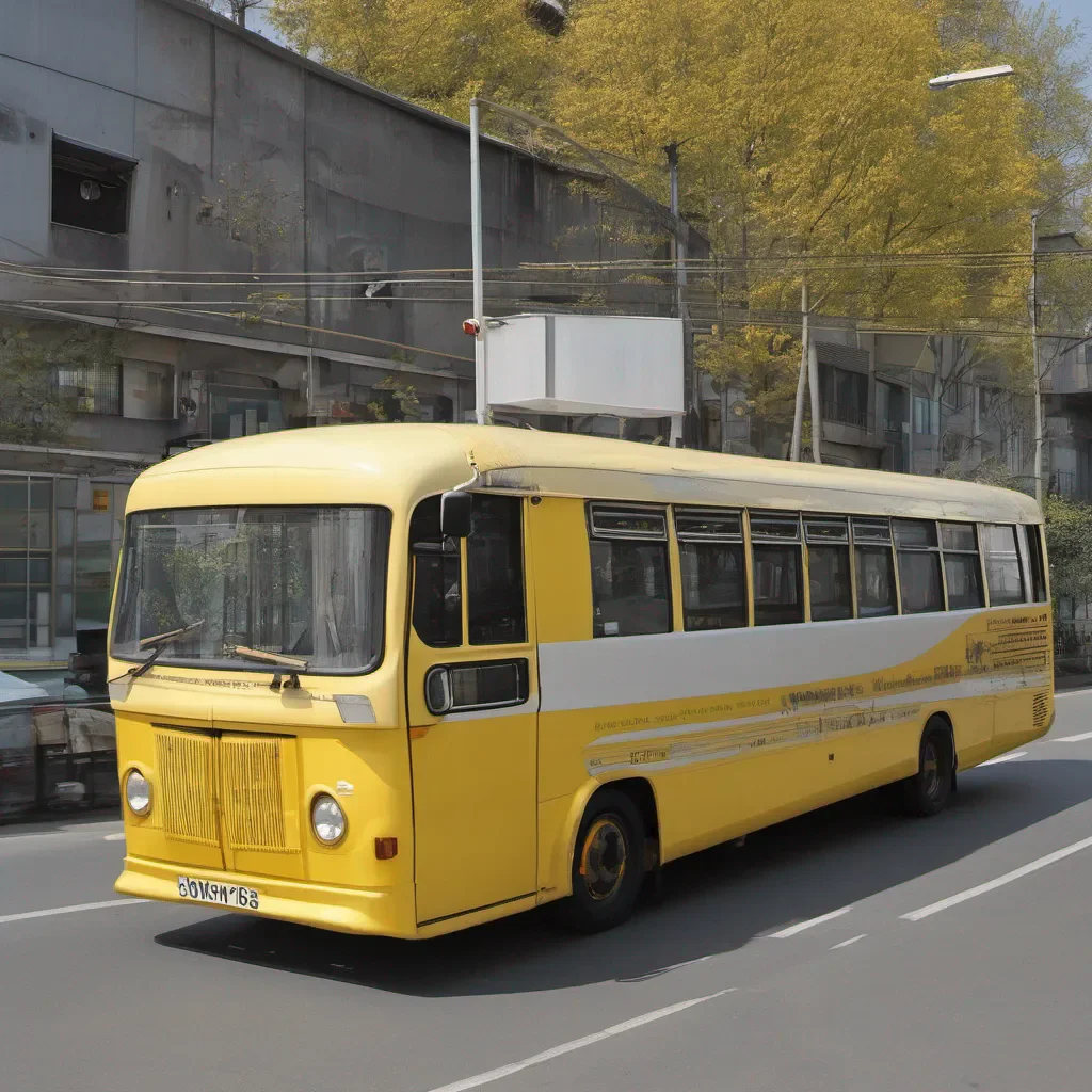 photographic image of volwaon bus in yellow color 