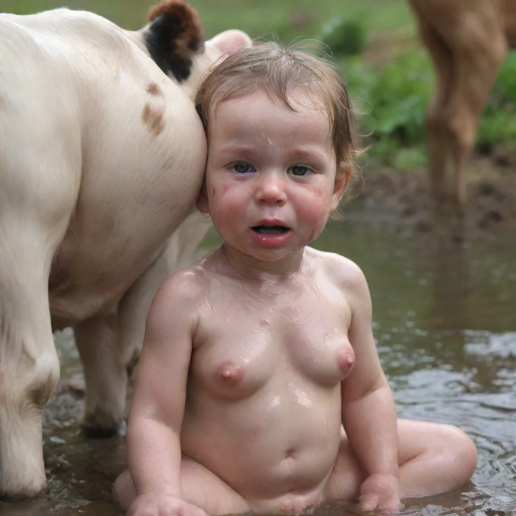 photorealistic hd detailed 8k cow give birth to a little baby girl human girl with  wet slimy body%21
