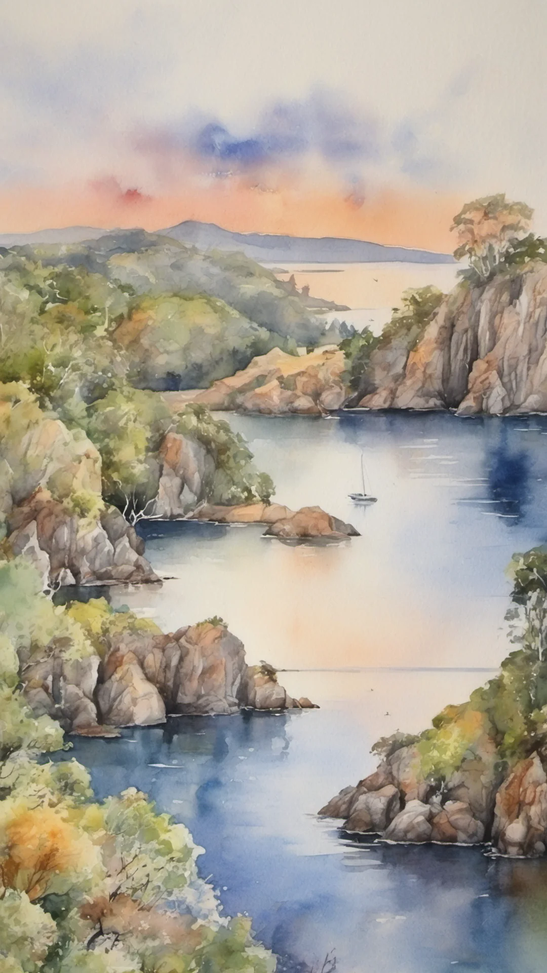 picturesque landscape watercolor beautiful colorful tones bay of islands grace stunning confident engaging wow artstation art 3 tall