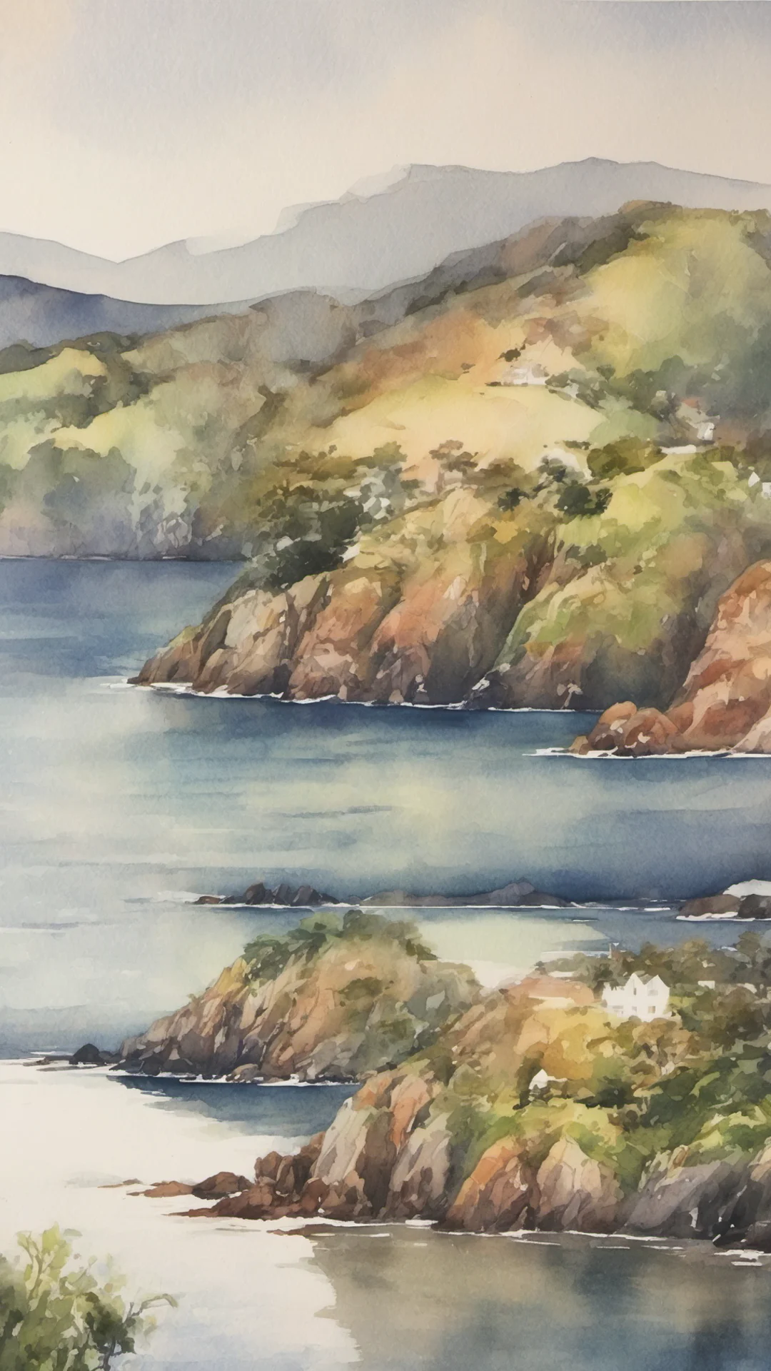aipicturesque landscape watercolor beautiful colorful tones bay of islands grace stunning good looking trending fantastic 1 tall