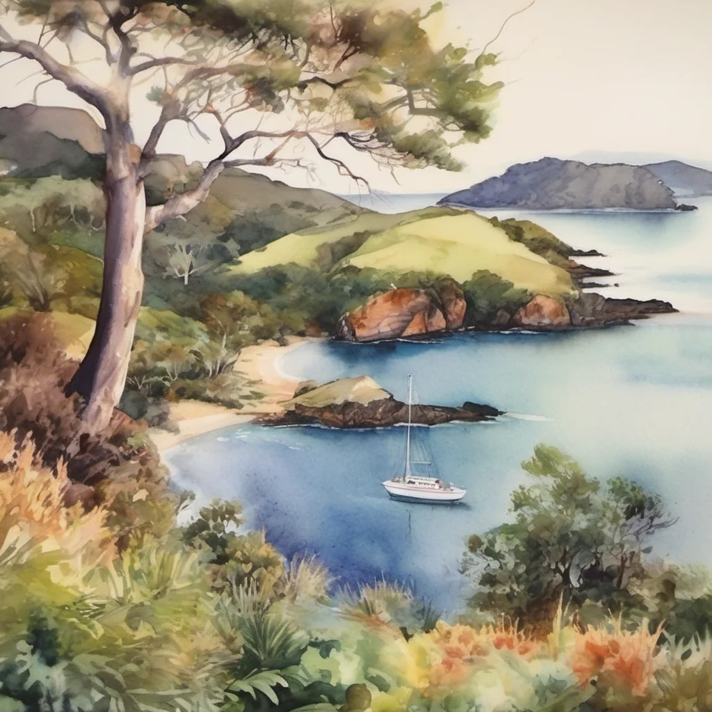 aipicturesque landscape watercolor beautiful colorful tones bay of islands grace stunning