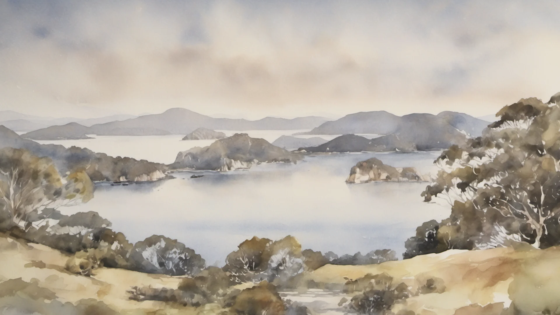 aipicturesque landscape watercolor beautiful neutral tones bay of islands grace stunning   amazing awesome portrait 2 wide