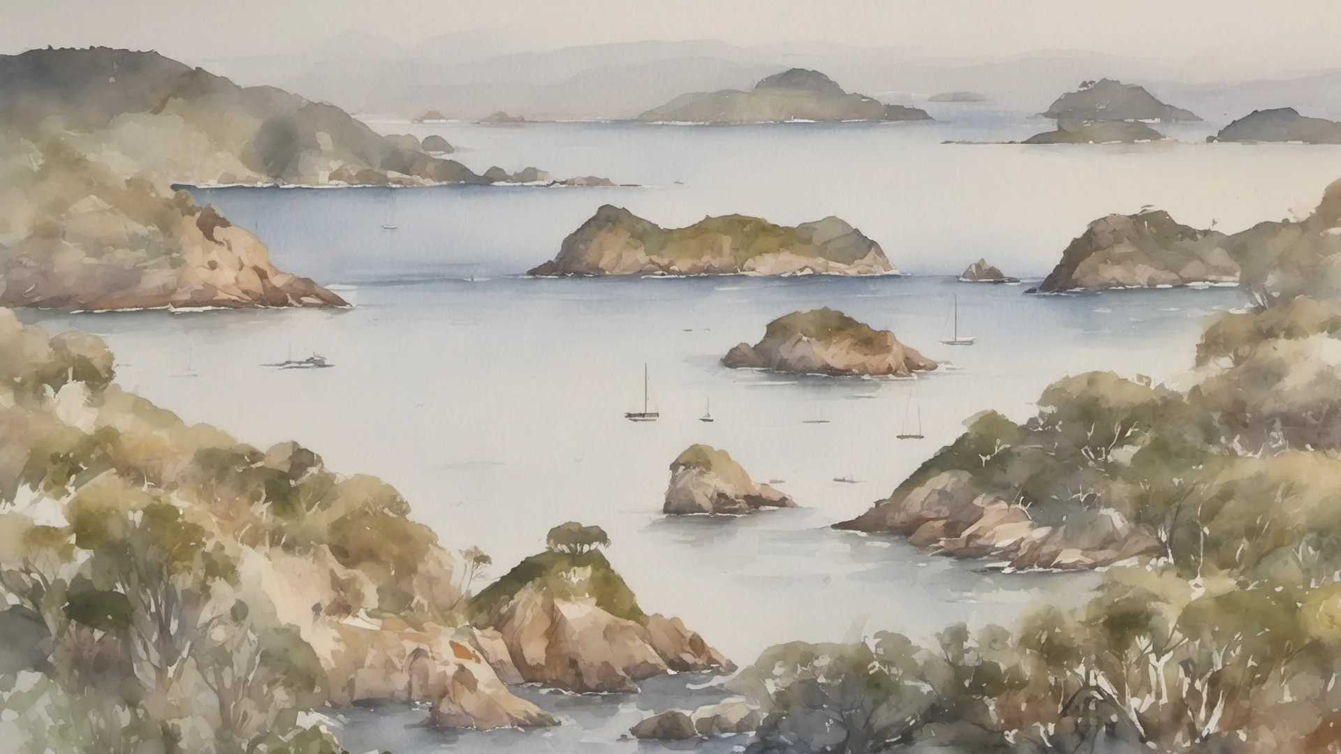 aipicturesque landscape watercolor beautiful neutral tones bay of islands grace stunning   confident engaging wow artstation art 3 wide