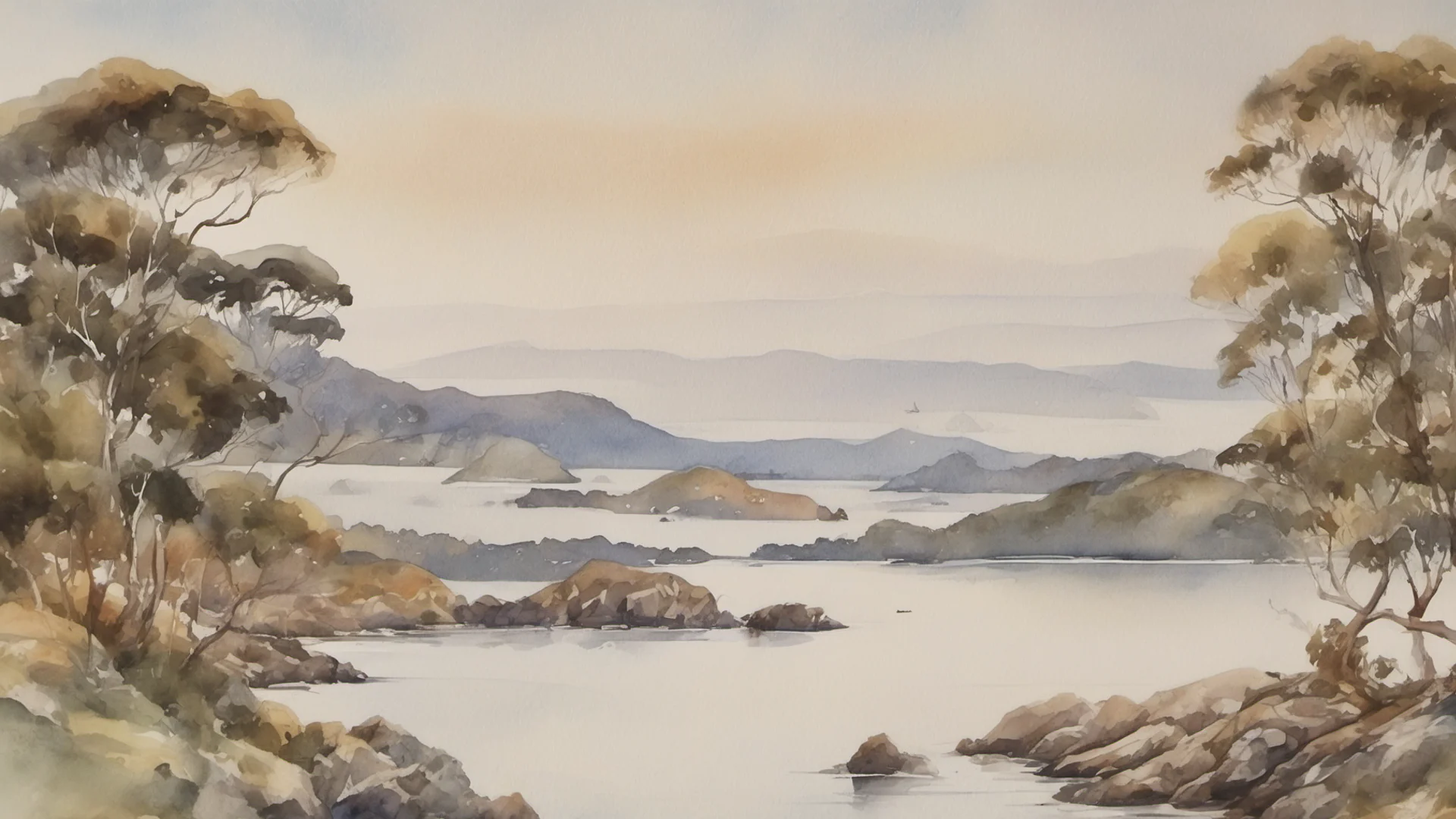 picturesque landscape watercolor beautiful neutral tones bay of islands grace stunning   wide