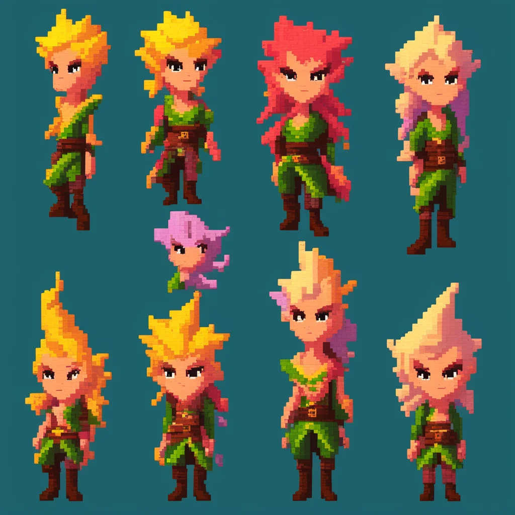 aipixel art avatars of elves but with super sayain hair
