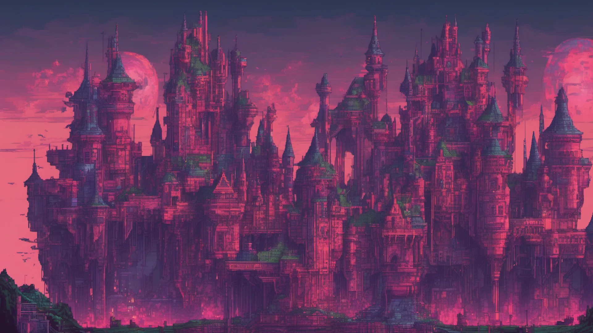 pixelart cyberpunk fantasy castle amazing awesome portrait 2 wide