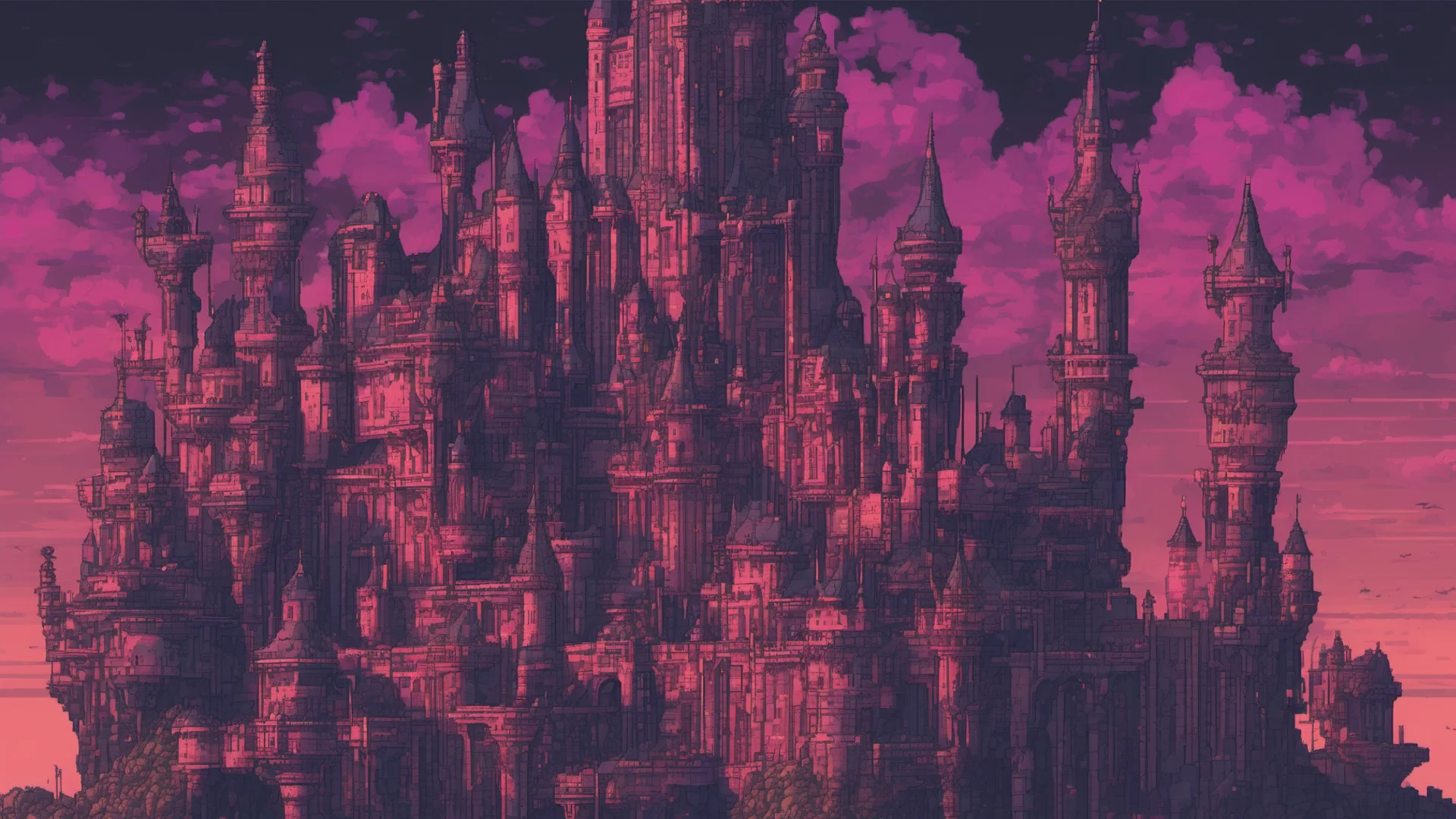 pixelart cyberpunk fantasy castle wide
