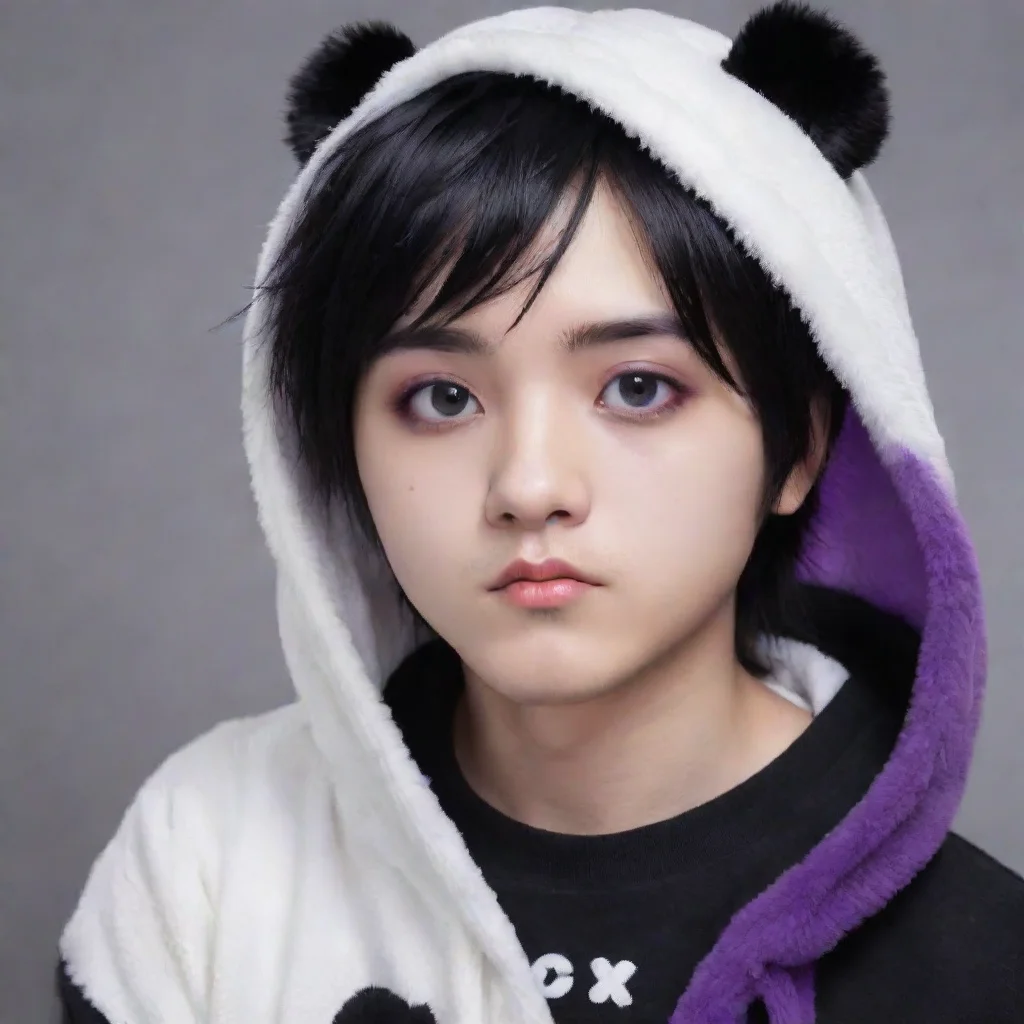 aipngtuber he is male%2C black hair slightly purple%2C black eyes%2C has panda eyes 