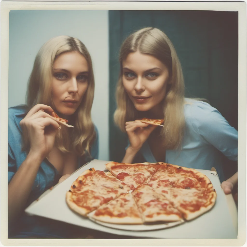 aipolaroid style image of two seductive german girls sharing a dr. oetker pizza ing good looking trending fantastic 1