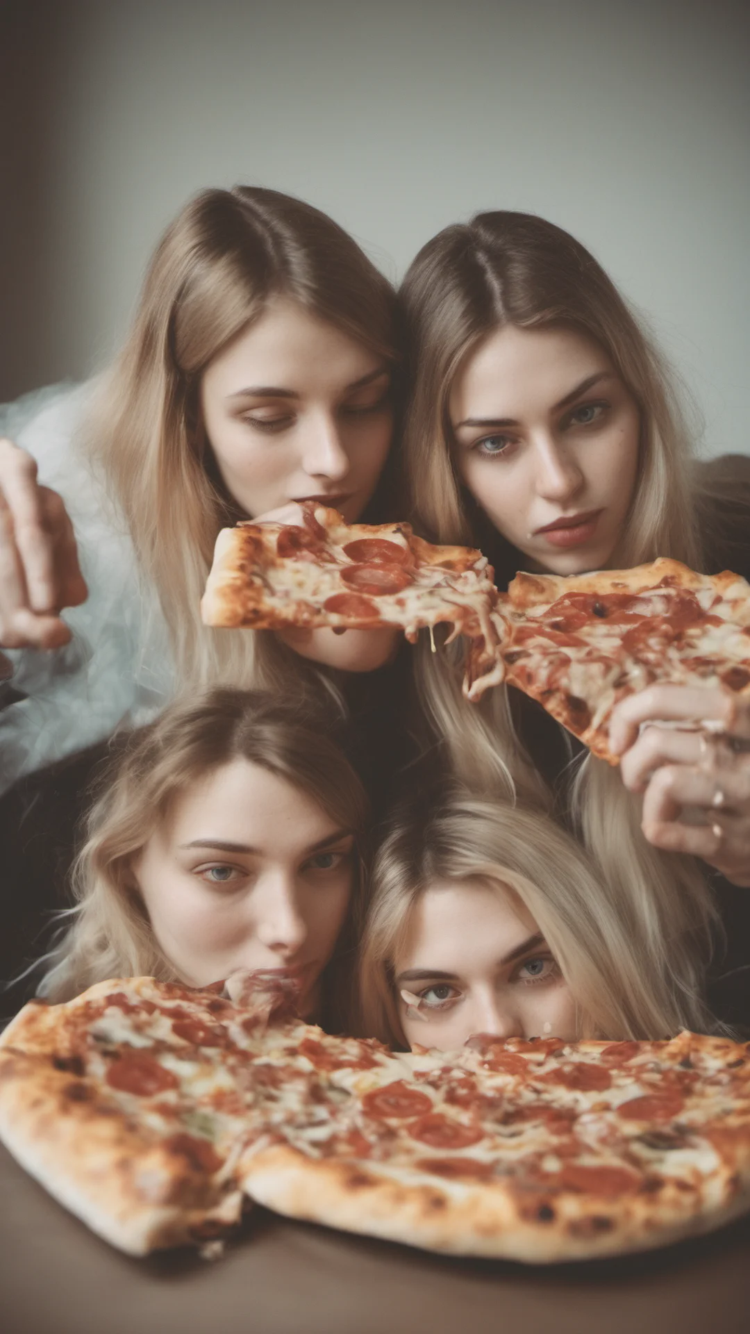 aipolaroid style image of two sensual german girls  22 yo   sharing a dr. oetker pizza ing amazing awesome portrait 2 tall