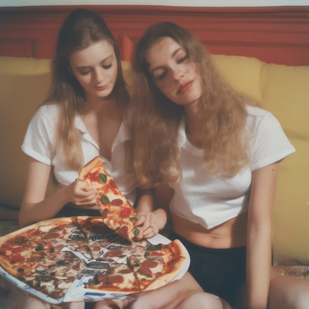 aipolaroid style image of two sensual german girls  22 yo   sharing a dr. oetker pizza ing amazing awesome portrait 2