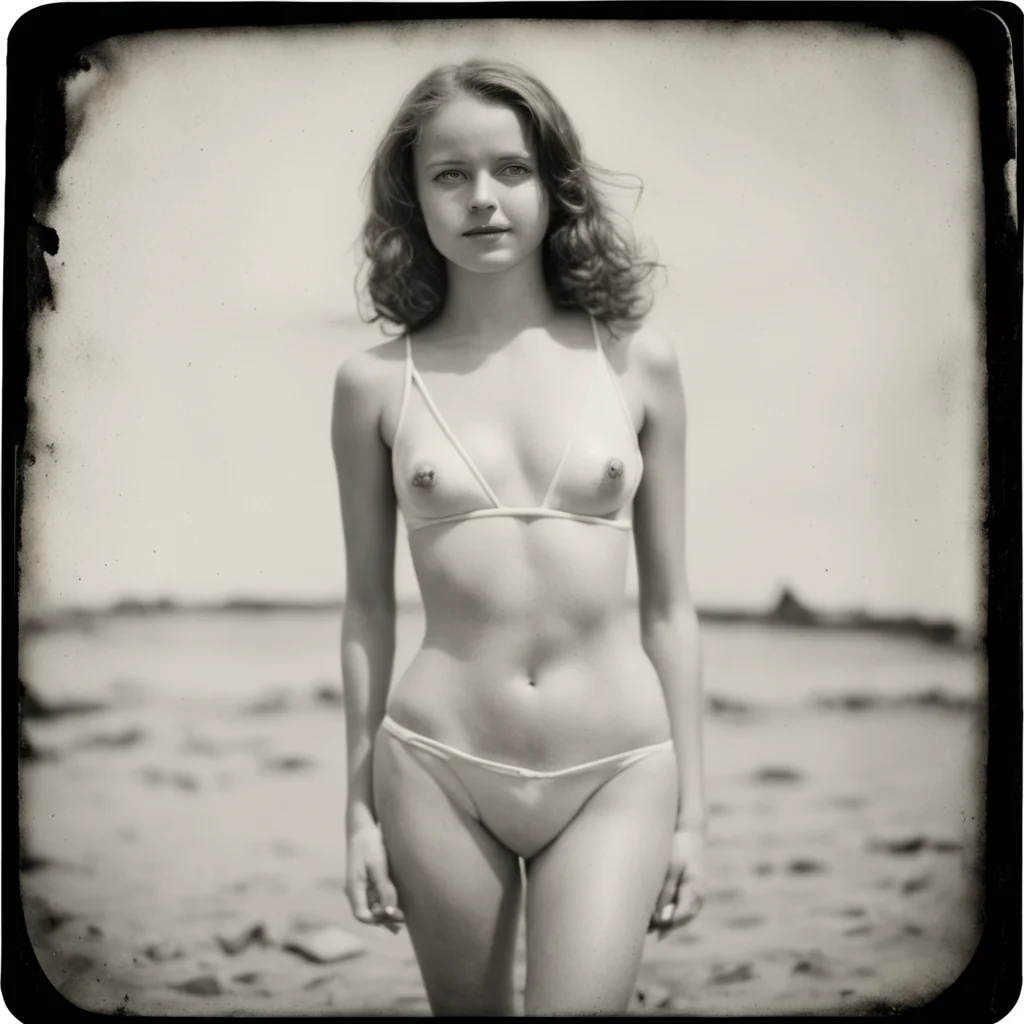 aiportrait of a modern girl in bikini   wetplate
