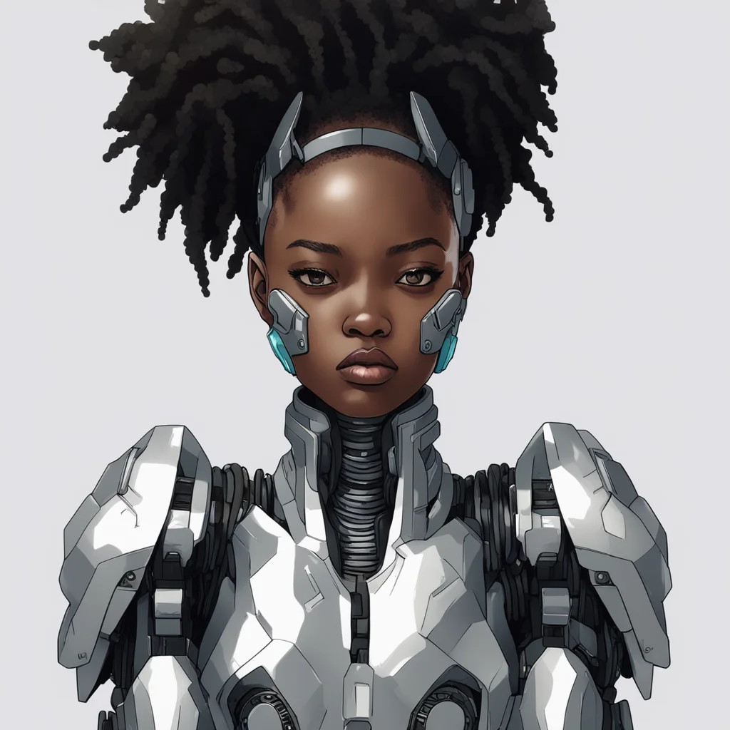 portrait of an african girl in a robotic armour in the art style of my hero academia confident engaging wow artstation art 3