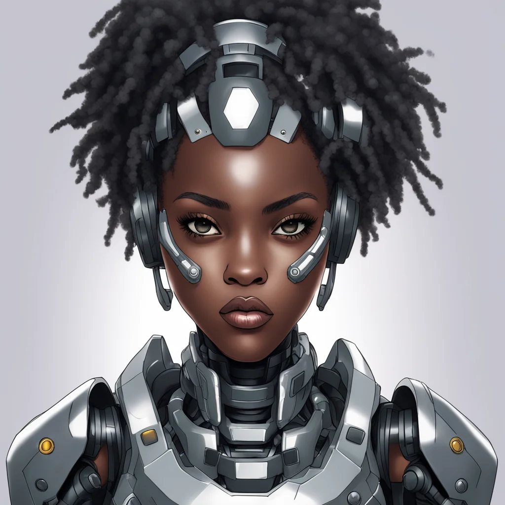 portrait of an african girl in a robotic armour in the art style of my hero academia