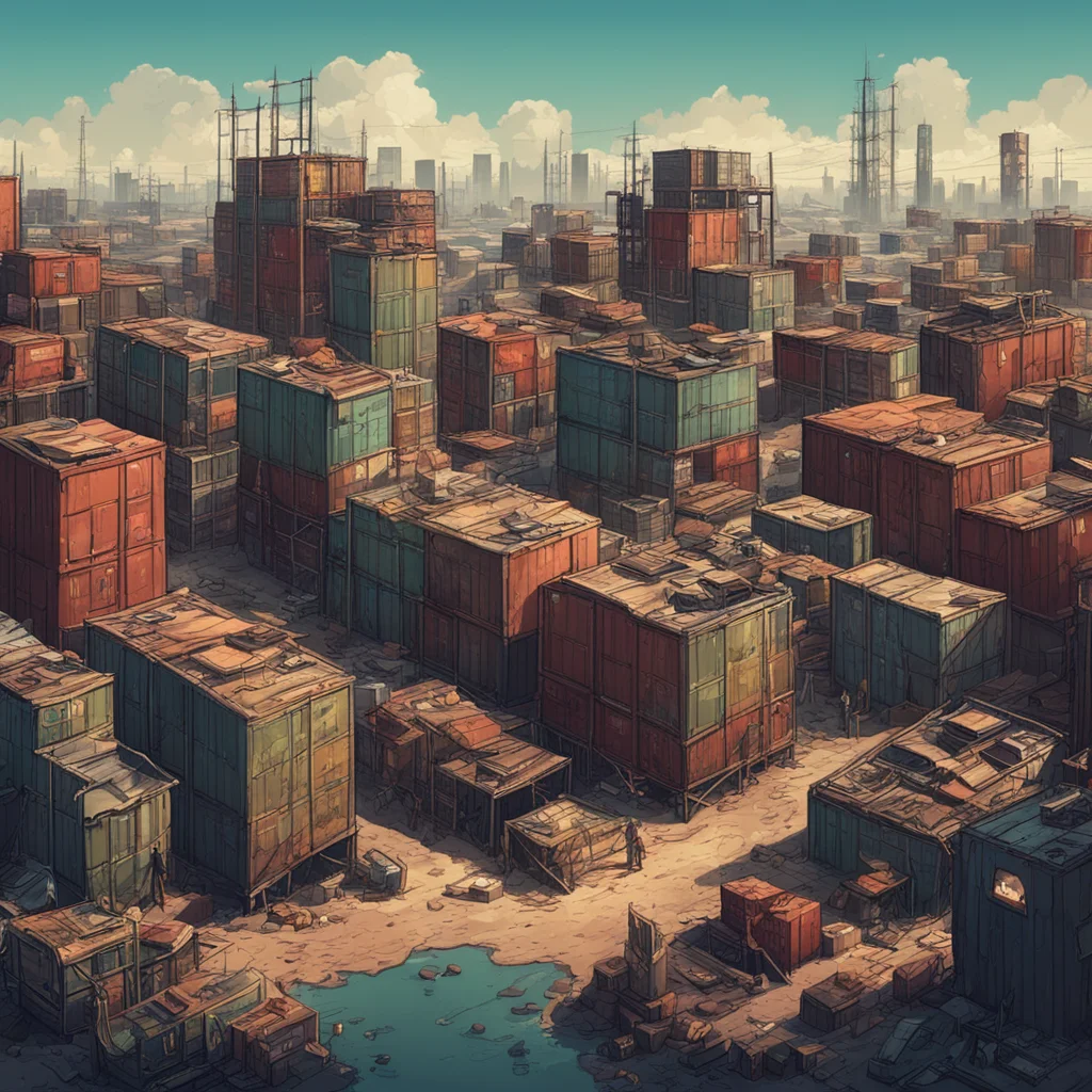 aipost apocalyptic city composed of ship containers%2C slums%2C and tents detailed illustration amazing awesome portrait 2