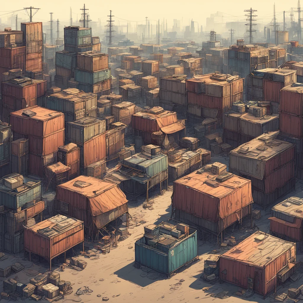 aipost apocalyptic city composed of ship containers%2C slums%2C and tents detailed illustration confident engaging wow artstation art 3
