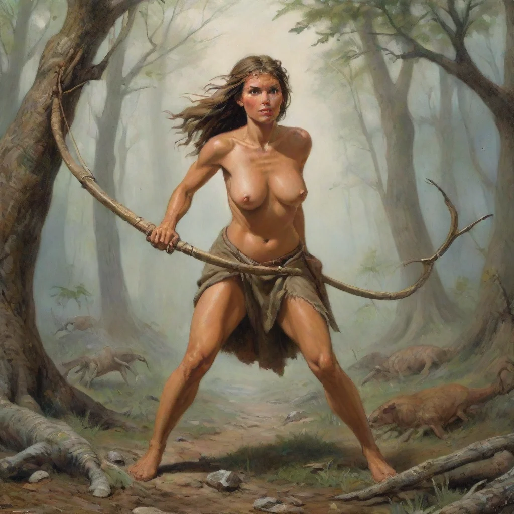 prehistoric female hunts with a sling