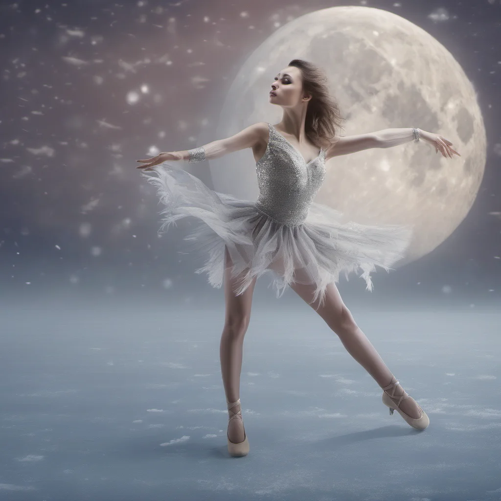 aipretty dancer on ice one leg in the air%2C fantasy moon