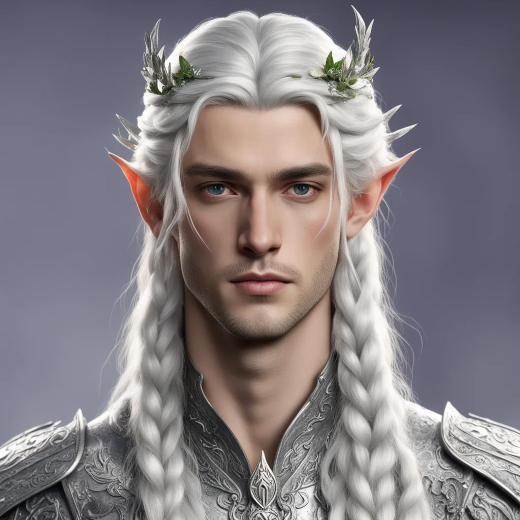 prince celeborn with braided hair and wearing silver elvish circlet of silver leaf and diamond berry amazing awesome portrait 2