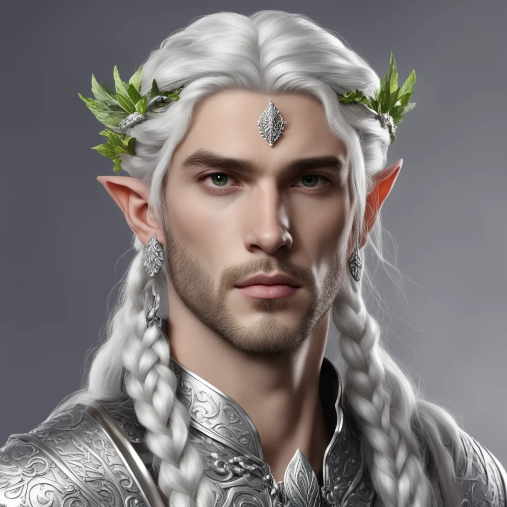 aiprince celeborn with braided hair and wearing silver elvish circlet of silver leaf and diamond berry confident engaging wow artstation art 3