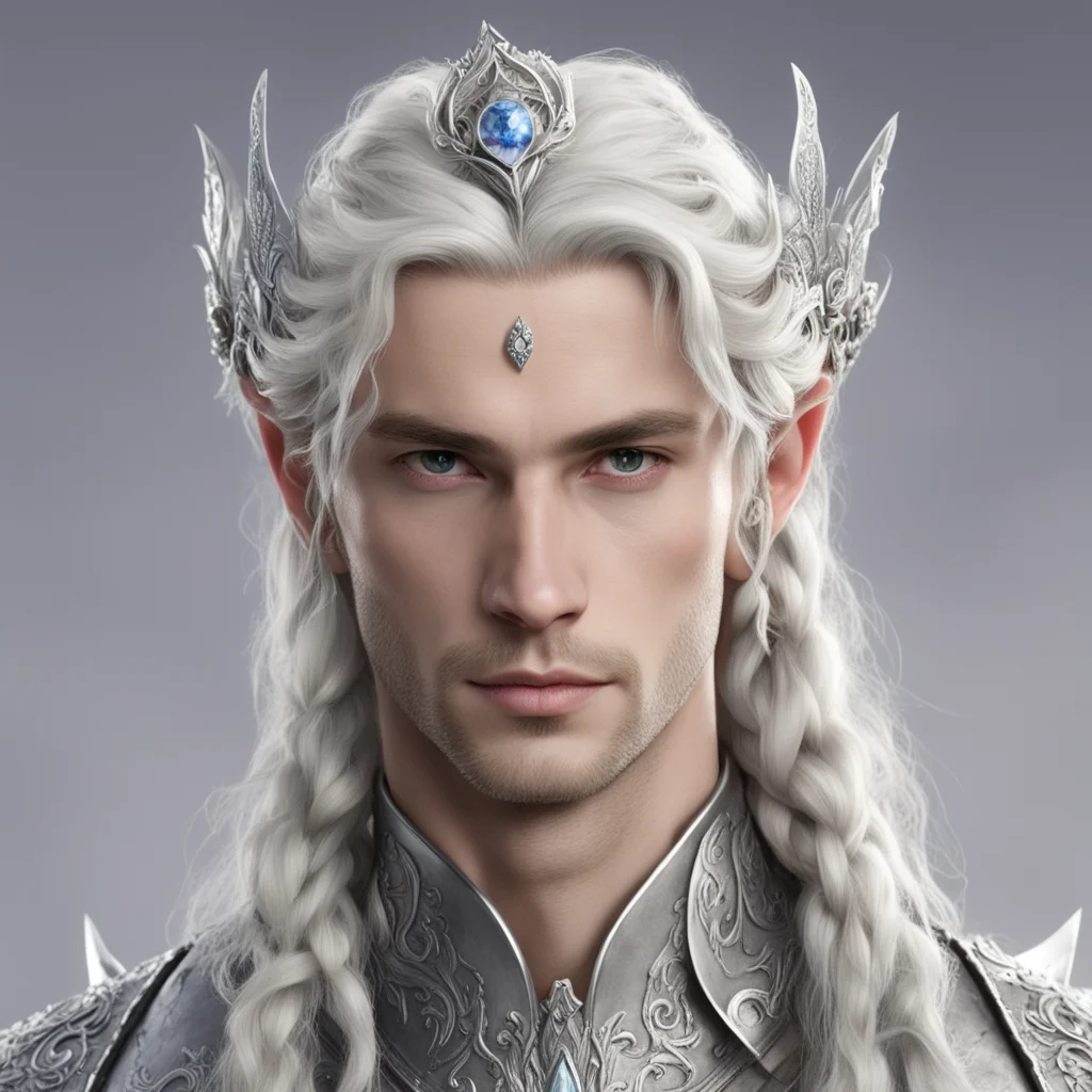 aiprince celeborn with braided hair and wearing silver elvish circlet of silver leaf and diamond berry good looking trending fantastic 1