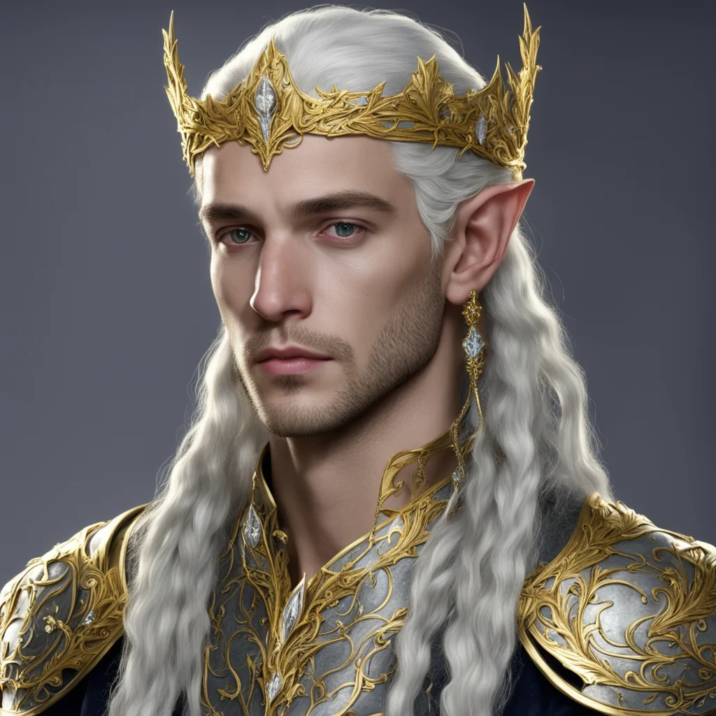 aiprince celeborn with braids wearing gold elvish circlet with mallorn leaves made of silver with diamonds amazing awesome portrait 2