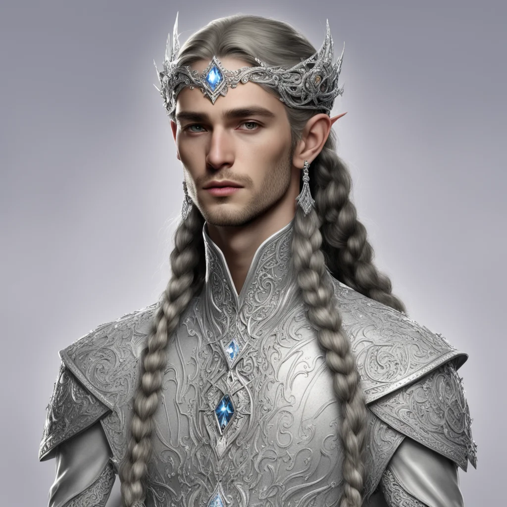 aiprince celeborn with braids wearing silver elvish circlet encrusted with diamonds with large center diamond confident engaging wow artstation art 3