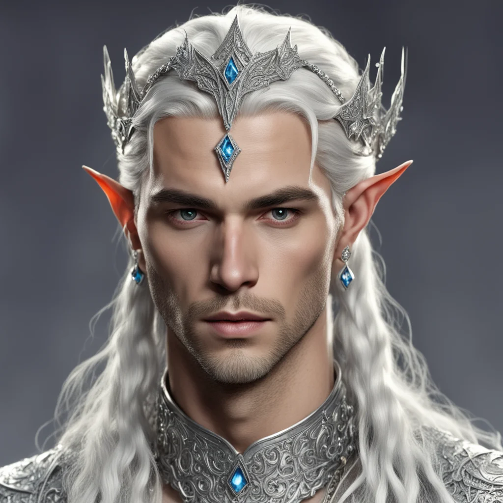 aiprince celeborn with braids wearing silver elvish circlet encrusted with diamonds with large center diamond good looking trending fantastic 1