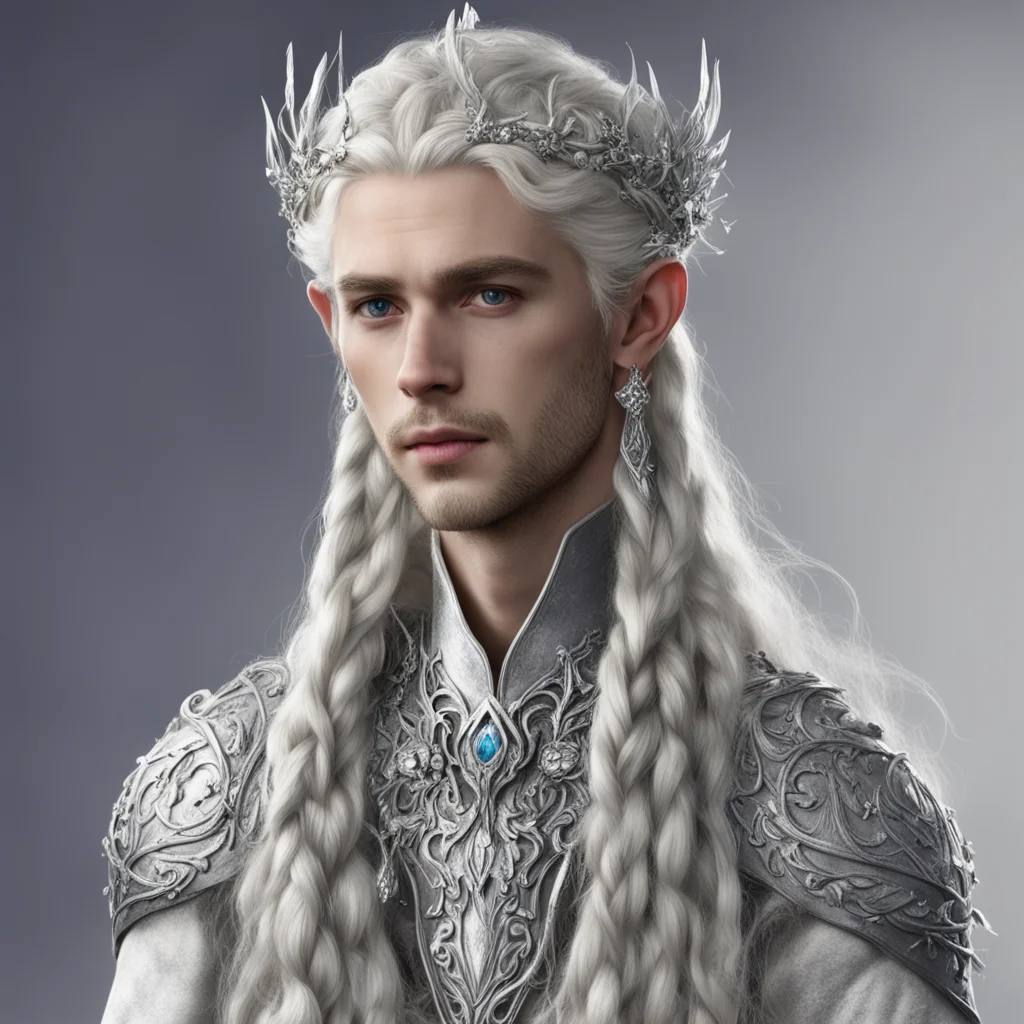 prince celeborn with braids wearing silver elvish circlet of silver leaf and diamond berry amazing awesome portrait 2
