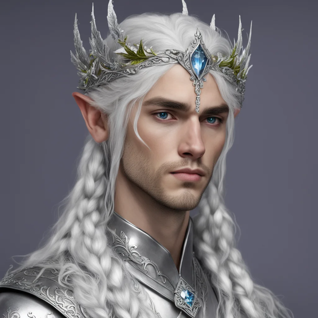 prince celeborn with braids wearing silver elvish circlet of silver leaf and diamond berry confident engaging wow artstation art 3