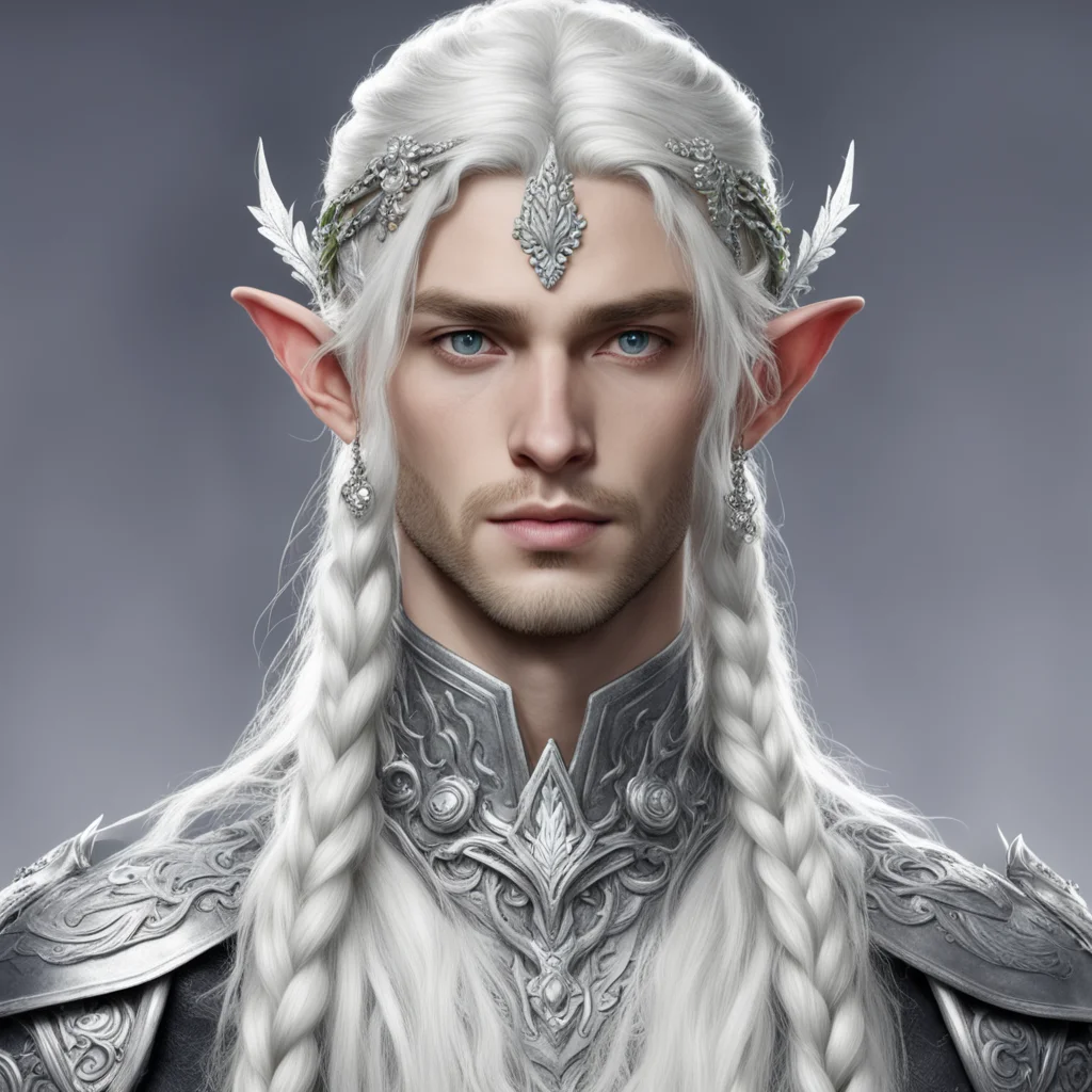 prince celeborn with braids wearing silver elvish circlet of silver leaf and diamond berry good looking trending fantastic 1