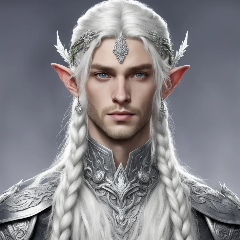 aiprince celeborn with braids wearing silver elvish circlet of silver leaf and diamond berry good looking trending fantastic 1