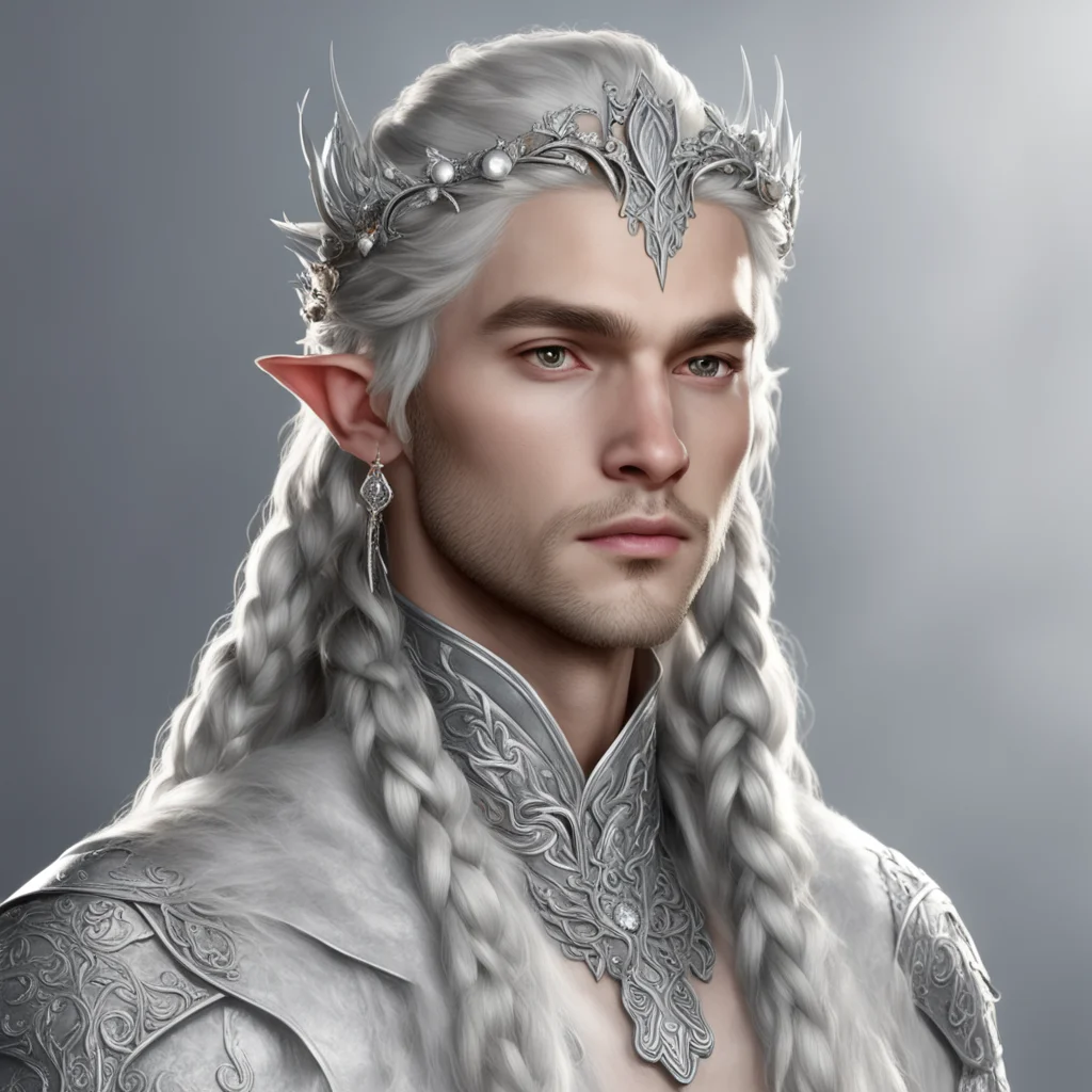 aiprince celeborn with braids wearing silver elvish circlet of silver leaf and diamond berry