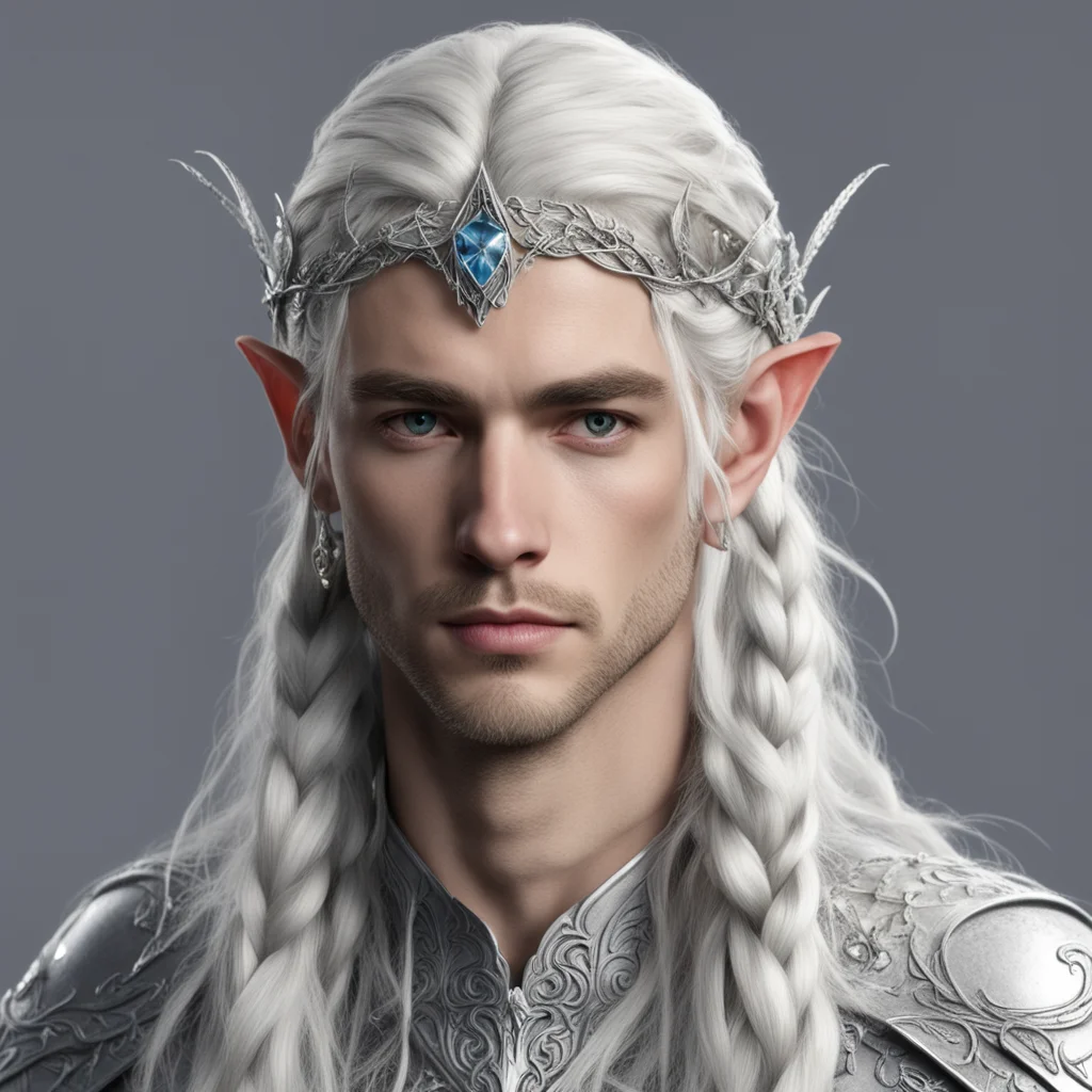 aiprince celeborn with braids wearing silver elvish circlet with silver leaf and diamond berry amazing awesome portrait 2