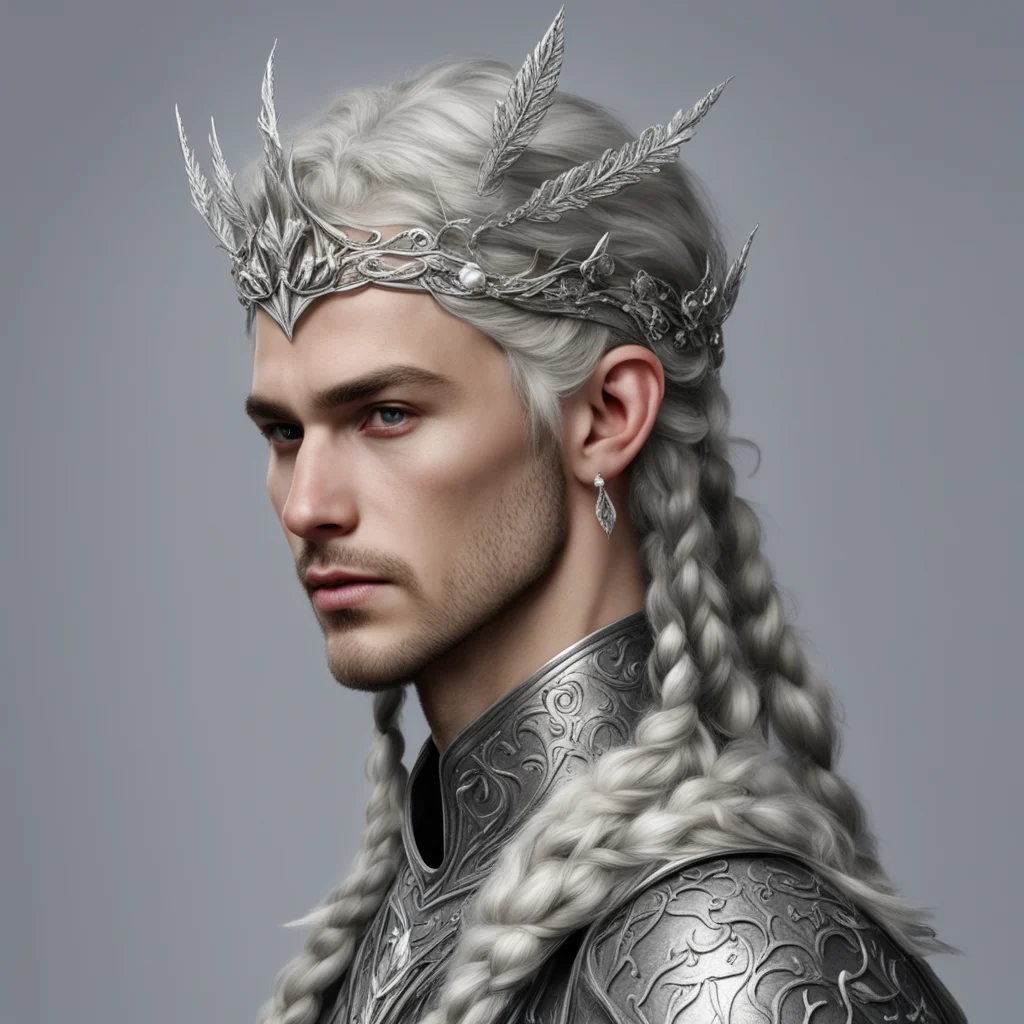 prince celeborn with braids wearing silver elvish circlet with silver leaf and diamond berry confident engaging wow artstation art 3