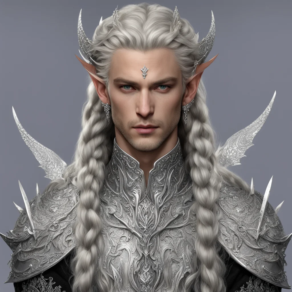 aiprince celeborn with braids wearing silver fiery dragon silver elvish circlet encrusted with diamonds with larger center diamond confident engaging wow artstation art 3