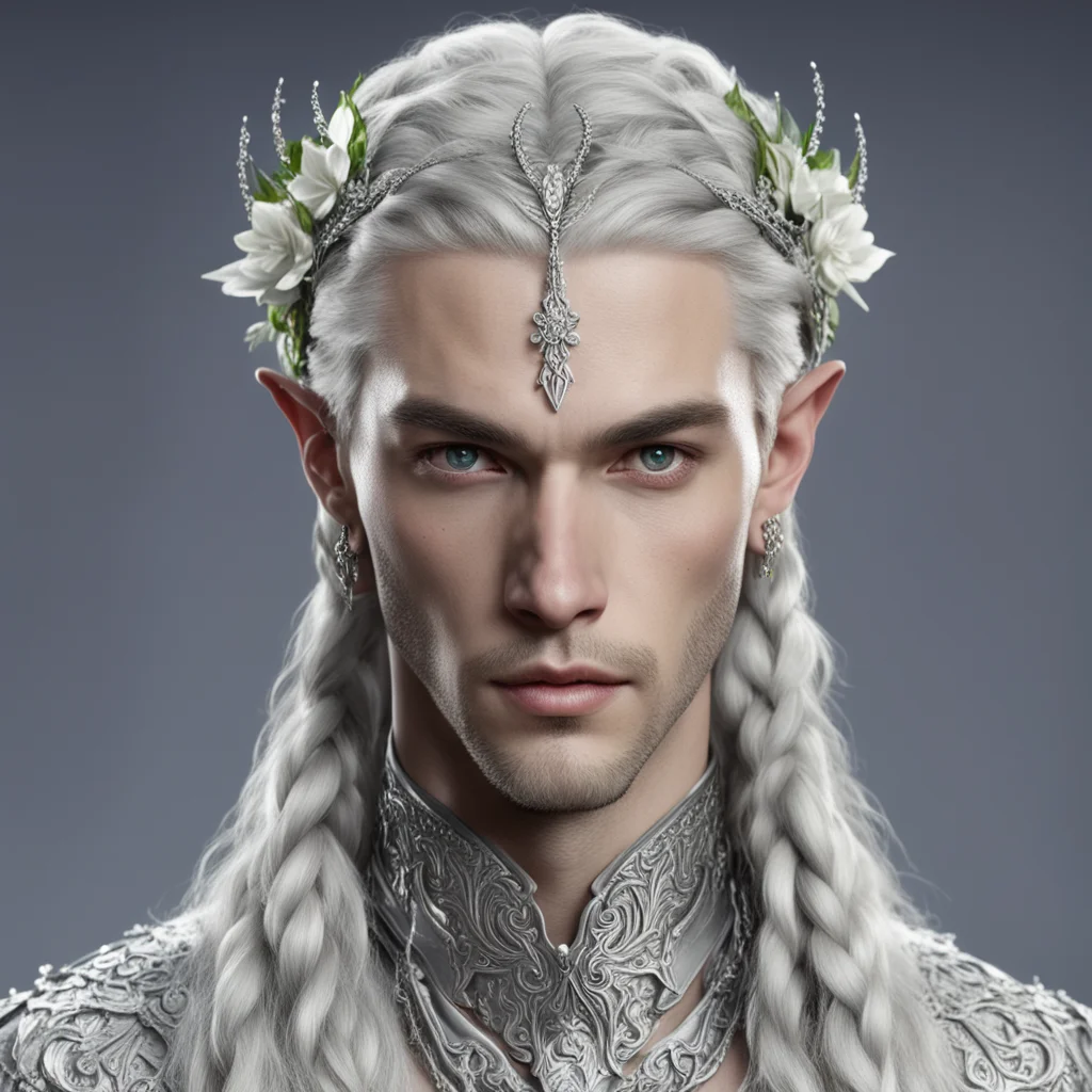 aiprince celeborn with braids wearing silver flower elvish circlet encrusted with diamonds amazing awesome portrait 2