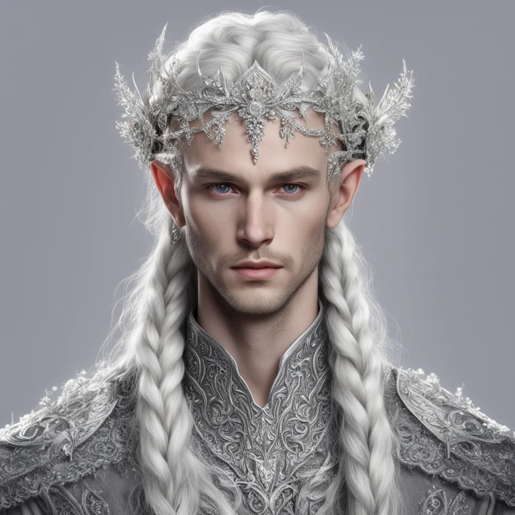 aiprince celeborn with braids wearing silver flower elvish circlet encrusted with diamonds good looking trending fantastic 1