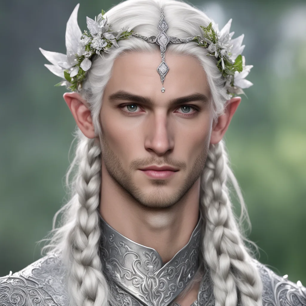 prince celeborn with braids wearing silver flower elvish circlet with diamonds amazing awesome portrait 2