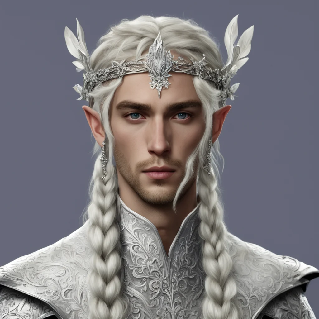 aiprince celeborn with braids wearing silver flower elvish circlet with diamonds good looking trending fantastic 1